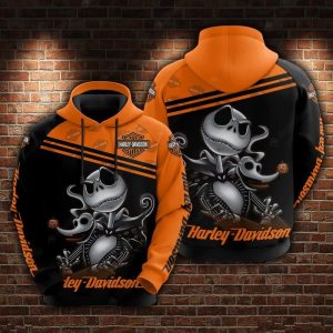 Harley-Davidson Jack Skellington Halloween Hoodie, Pumpkins and Bats Halloween  Harley-Davidson Hoodie