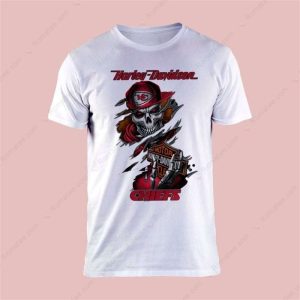 Harley-Davidson Kansas City Chiefs Skull T-Shirt, Skull and Torn Fabric Design