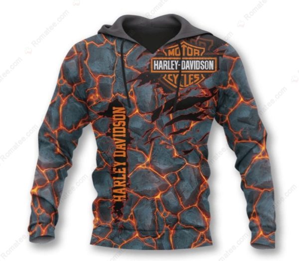 Harley-Davidson Lava and Flames Hoodie, Power and Rebellion Harley-Davidson 3D All Over Print Hoodie