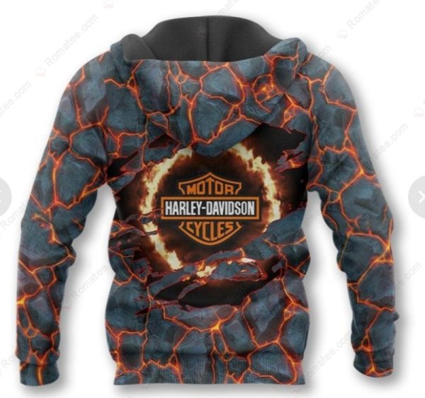 Harley-Davidson Lava and Flames Hoodie, Power and Rebellion Harley-Davidson 3D All Over Print Hoodie