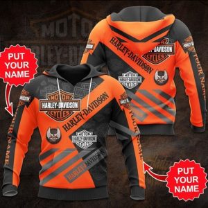 Harley Davidson Logo Wings Hoodie, Harley-Davidson Graphic Orange with Dynamic Stripes