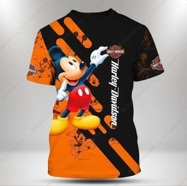 Harley-Davidson Mickey Mouse Holding Logo Merch, Harley-Davidson Animated Character 3D Hoodie