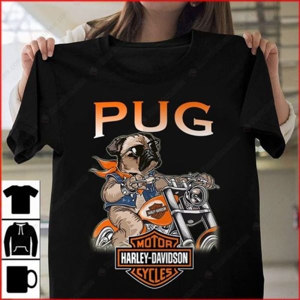 Harley Davidson Motorcycle Pug Dog T-Shirt