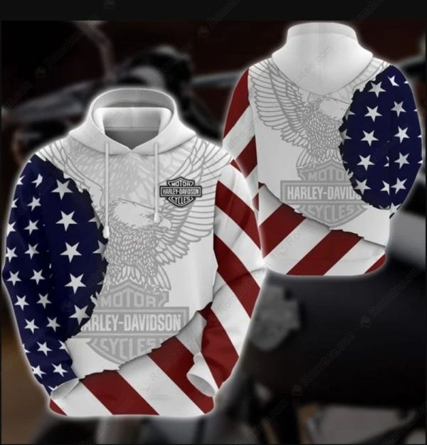 Harley-Davidson Patriotic Eagle and American Flag 3D All Over Print Hoodie