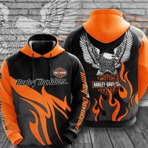 Harley-Davidson Powerfull Eagle and Flames Hoodie, Edgy Black Harley-Davidson Hoodie