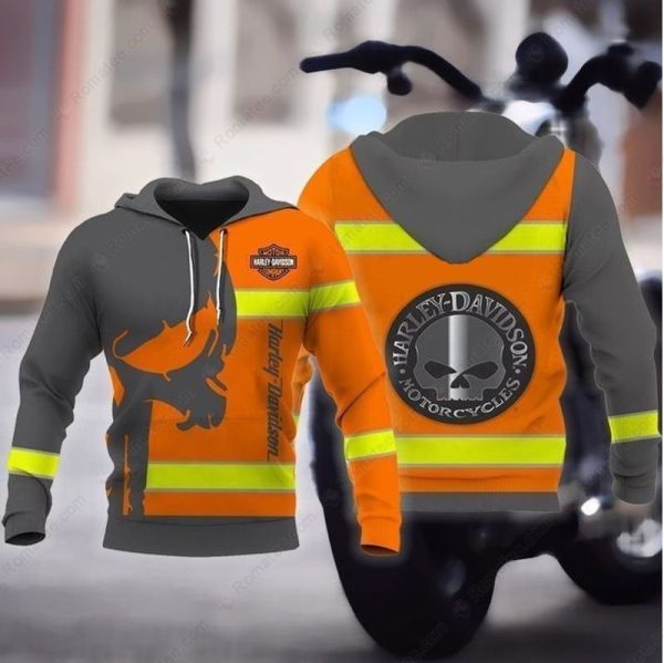 Harley-Davidson Safety Gear Hoodie, Bold Orange with Punisher Skull Graphic