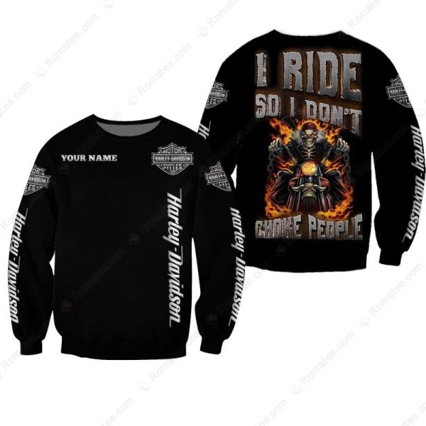 Harley-Davidson Skeleton Rider Merch, I Ride So I Don’t Choke People with Fiery Skeleton Graphic