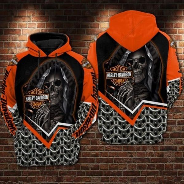 Harley-Davidson Skull And Chain Graphic Hoodie, Vibrant Orange Harley-Davidson