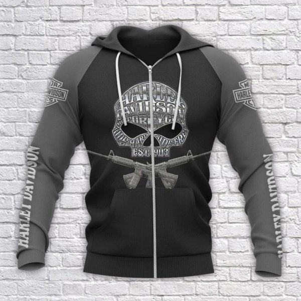 Harley-Davidson Skull And Rifles Hoodie, Military-Inspired Harley-Davidson Hoodie