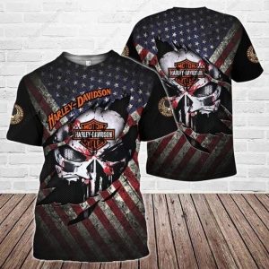 Harley-Davidson Skull And Torn American Flag Merch, Bold Skull and American Flag Graphics