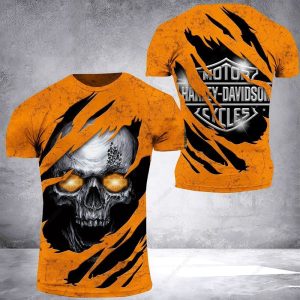 Harley Davidson Skull Claw Graphic Hoodie Orange with Glowing Eyes Design 3 tshirt