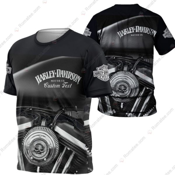 Harley-Davidson Skull Engine T-Shirt, Personalized Name Skull Harley-Davidson 3D All-Over Print