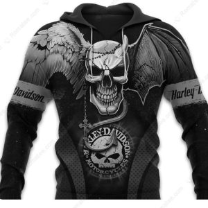 Harley-Davidson Skull Winged Hoodie, Angel and Demon Wings 3D All Over Print