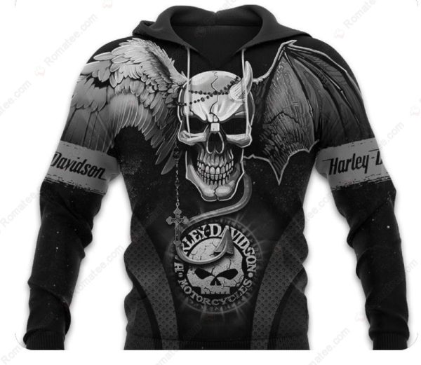 Harley-Davidson Skull Winged Hoodie, Angel and Demon Wings 3D All Over Print