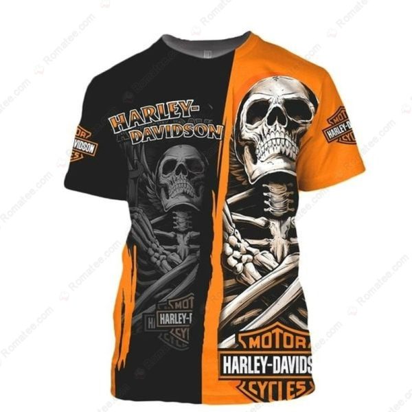 Harley-Davidson Skull Wings Skeleton Merch, Bold Motorcycle Theme in Black and Orange