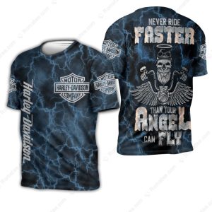 Harley-Davidson Skull and Angel Wings Shirt, Never Ride Faster Than Your Angel Can Fly Harley-Davidson Lightning Design