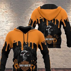 Harley-Davidson Skull and Dripping Paint Hoodie, Bold Orange Harley-Davidson Hoodie