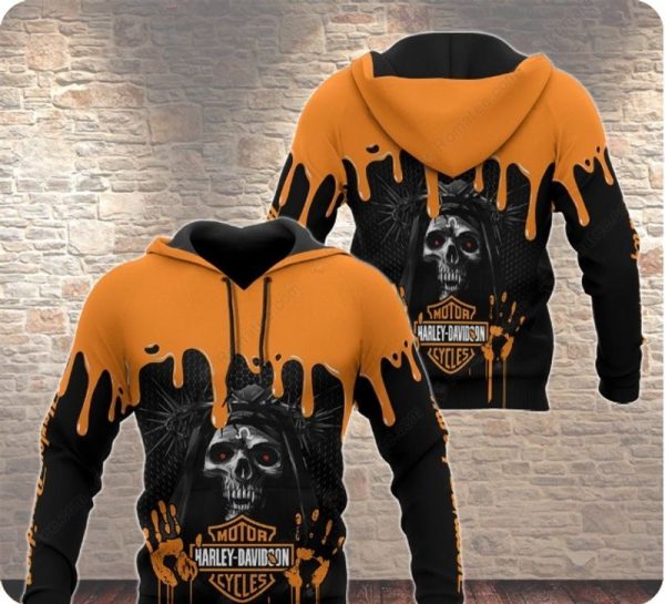 Harley-Davidson Skull and Dripping Paint Hoodie, Bold Orange Harley-Davidson Hoodie