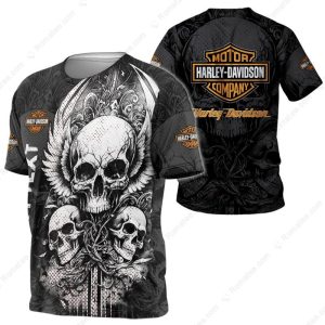 Harley-Davidson Skull and Wings T-Shirt, Dynamic Harley-Davidson T-Shirt with Custom