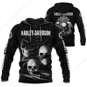 Harley-Davidson Three Skulls Merch, Skeleton Black Harley-Davidson Hoodie