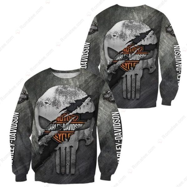 Harley Davidson Torn Punisher Skull Merch, Fierce Distressed Skull in Gray and Orange