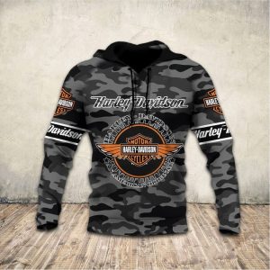 Harley Davidson Urban Adventure Modern Rugged Pullover Harley Davidson Sleek Gray Camo with American Original Design Hoodie 1