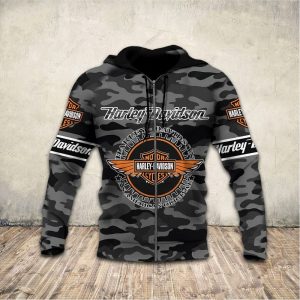 Harley Davidson Urban Adventure Modern Rugged Pullover Harley Davidson Sleek Gray Camo with American Original Design Hoodie 4 zip hoodie