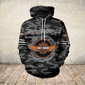 Harley Davidson Urban Adventure Modern Rugged Pullover Harley Davidson Sleek Gray Camo with American Original Design Hoodie 5 hoodie