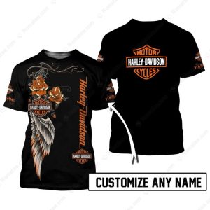 Harley-Davidson Wings and Roses Orange and Black Harley Davidson Personalized Name Biker Shirt