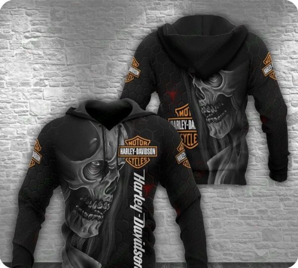 Long Hair Skull Harley-Davidson Motorcycle 3D All Over Print Hoodie