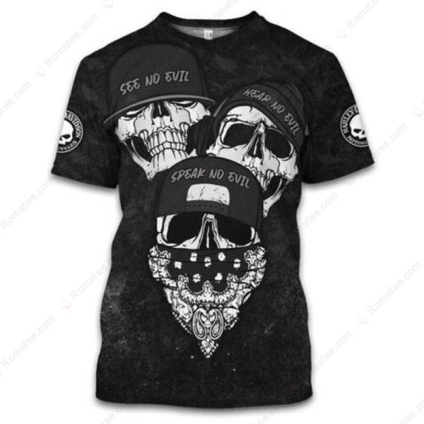 Monochrome Skulls with Bandanas Harley-Davidson Merch, See No Evil, Hear No Evil, Speak No Evil Design