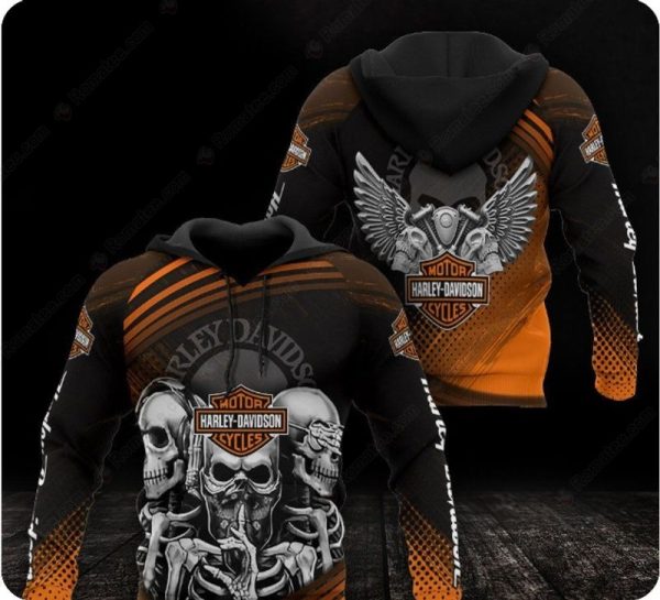 Multiple Skulls and Racing Harley-Davidson Merch, Fierce Skull Design with Winged 3D All Over Print