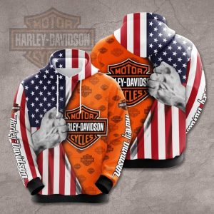 Patriotic Harley-Davidson Fist and American Flag 3D All Over Print Hoodie