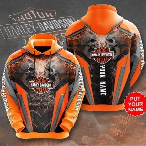 Personalized Angry Lava Skull Harley-Davidson Hoodie, Orange with Skull Graphic & Flames