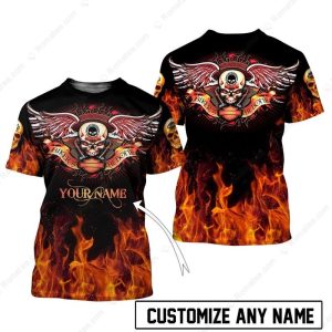 Personalized Biker to the Bone Harley-Davidson Shirt, Skull Winged Flames Graphics