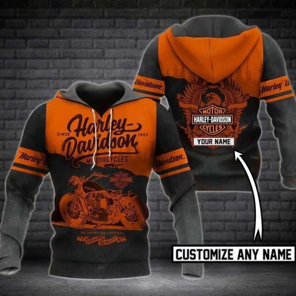 Personalized Harley-Davidson Eagle And Motorcycle Hoodie, Harley-Davidson Vibrant Orange Hoodie