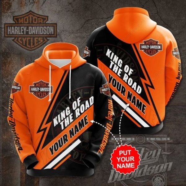 Personalized Harley-Davidson King of the Road Hoodie, Bold Orange & Black Design