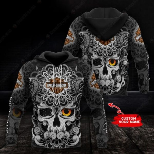 Personalized Harley-Davidson Skull and Mandala Hoodie, Rebellious Harley-Davidson Hoodie