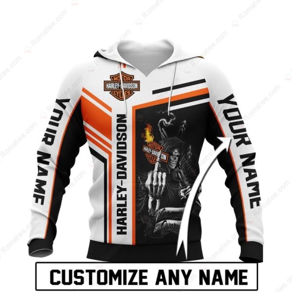 Personalized Name Grim Reaper Harley-Davidson Hoodie, Flames and Harley-Davidson Logo 3D Shirt