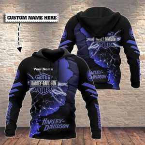 Personalized Name Harley-Davidson Lightning Willie G Skull 3D Hoodie All Over Printed