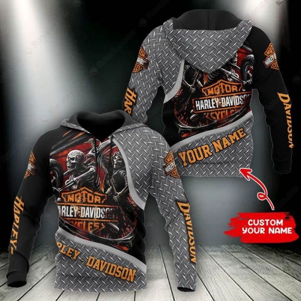 Personalized Name Skeleton Riding Grim Reaper 3D All Over Print Harley-Davidson Hoodie