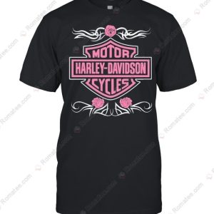 Pink Roses Harley-Davidson Shirt, Black with Pink Tribal Design