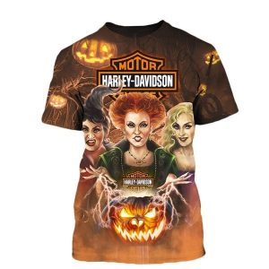 Sanderson Sisters with Pumpkins and Flames Merch Harley Davidson Pumpkin Flames Hoodie 2