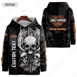 Skull Winged Harley-Davidson Merch, Harley-Davidson Black and Orange Hoodie