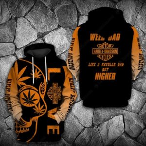 Skull and Cannabis Harley-Davidson Hoodie, Weed Dad Like a Regular Dad But Higher Print