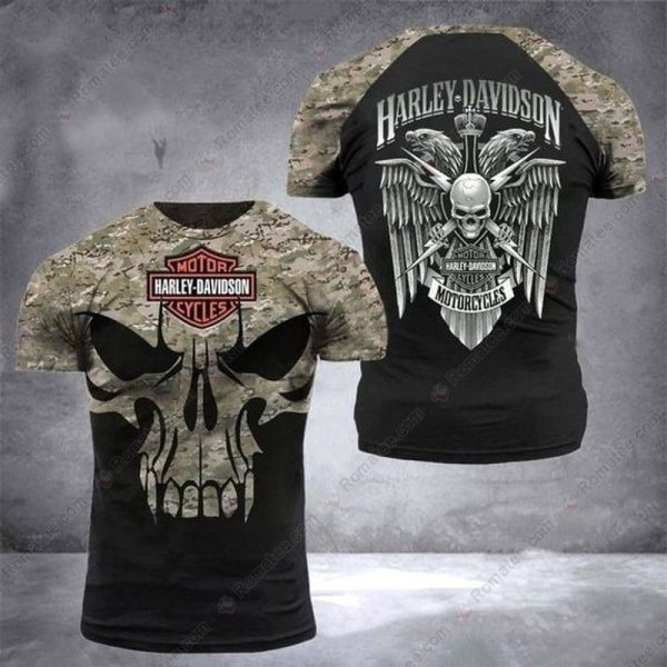 Skull and Eagle Wings Harley-Davidson Camouflage 3D T-Shirt