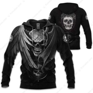 Skull with Horns Harley-Davidson Hoodie, Skull Winged Harley-Davidson 3D All Over Print