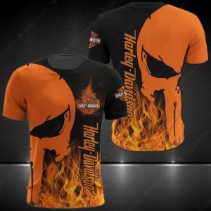 The Punisher Fiery Skull Harley-Davidson Hoodie,  Orange and Black Harley Davidson Design