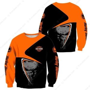 The Punisher Harley-Davidson Merch, Abstract Geometric Design in Black and Orange