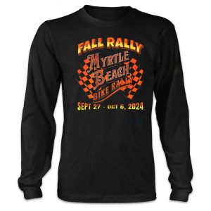 Vibrant Checkered Flag Motorcycle Rally Shirt 2024 Fall Myrtle Beach Bike Rally Event Merch 2 Long Sleeve